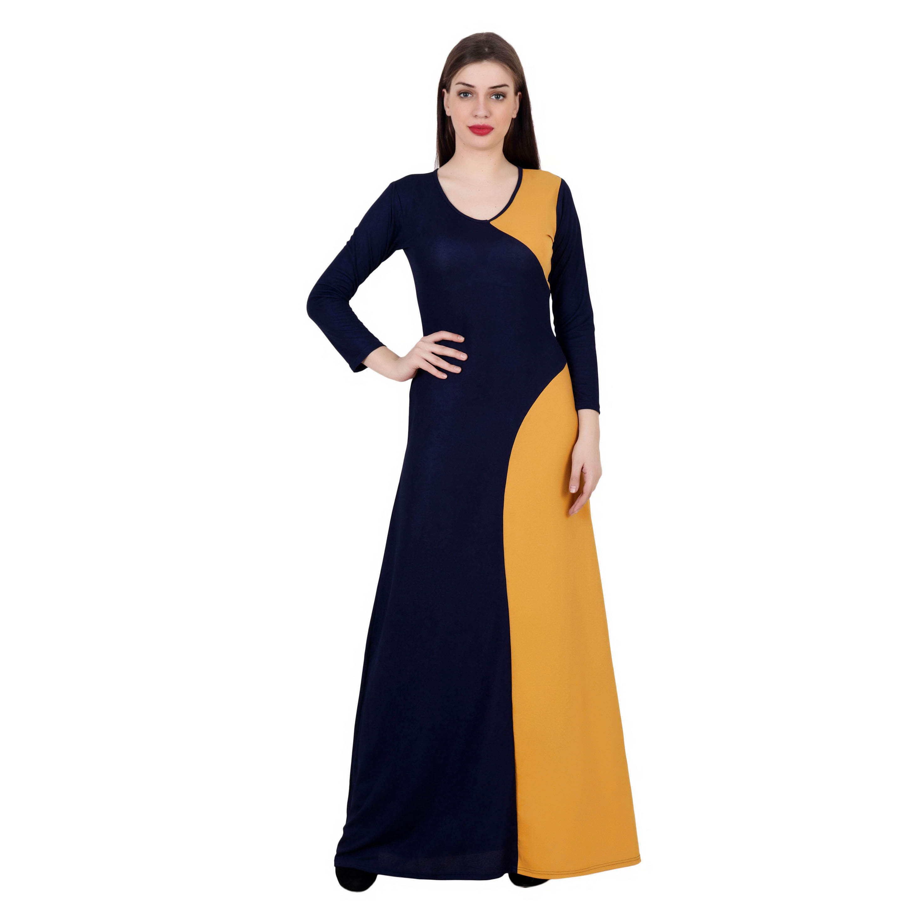 MUSTARD/NAVY CUT OUT MAXI DRESS